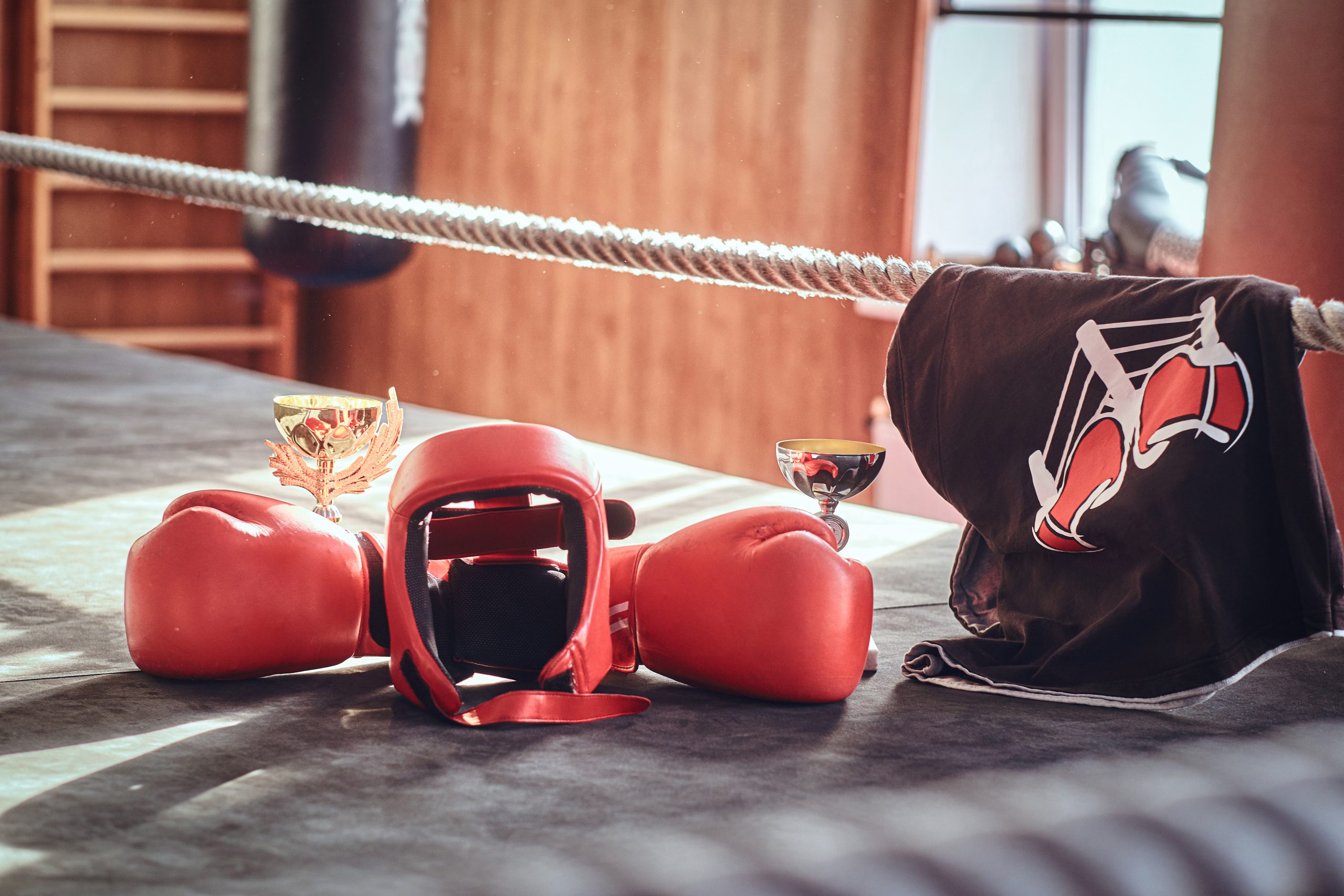 prizers for boxing competition on sunny ring